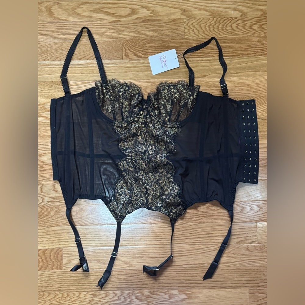 L’Agent by Agent Provocateur size 34D black/gold Lace Bustier